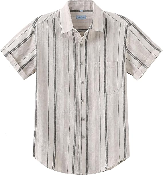 COEVALS CLUB Men's Linen Cotton Blend Short Sleeve Plaid Casual Button Down Shirt