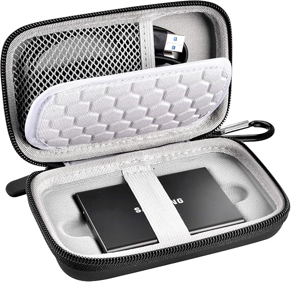 Case Compatible with Samsung T7/ T7 Touch Portable SSD 1TB 2TB 500GB USB 3.2 External Solid State Drive, Travel Carrying Storage Organizer Fits for USB Cables and More Accessories (Black)