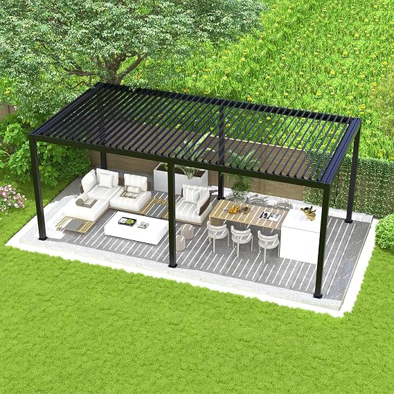 8640E Louver Pergola: 10X19Ft Aluminum Frame & Steel Louvers - Adjustable Outdoor Shade & Ventilation