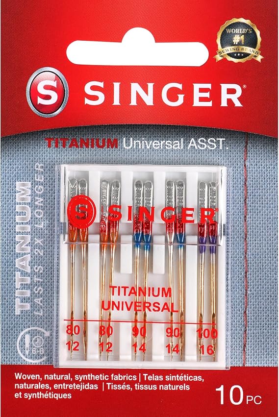 SINGER 04808 Titanium Universal Regular Point Machine Needles Woven Fabric, Sizes 80/11, 90/14, 100/16, 10-Count