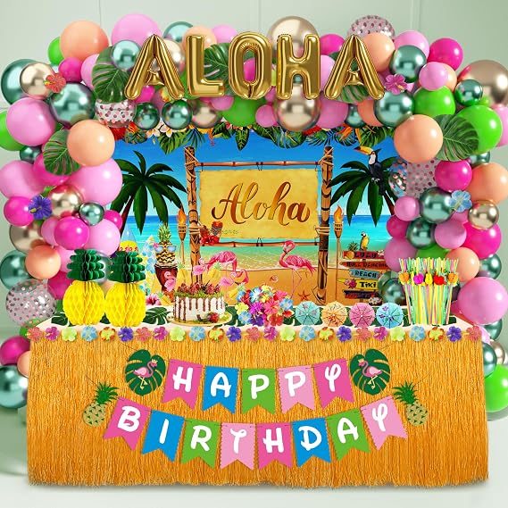 169 Pcs Hawaiian Luau Party Decorations,Tropical Summer Party Supplies