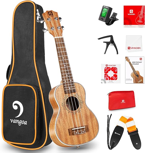 Vangoa Soprano Ukulele 21 Inches Solid Mahogany Acoustic Ukelele Set for Professional Beginners Kids with Carry Bag, Tuner, Nylon Strings, Manual, Strap and Picks