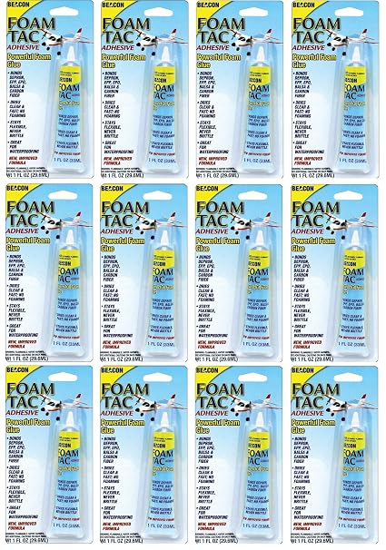 BEACON Foam-Tac Powerful Glue - Fast-Drying, Waterproof, Ideal for Foam, Plastics, Balsa Wood, and Carbon Fiber - Perfect for RC Builders, 1-Ounce, 12-Pack