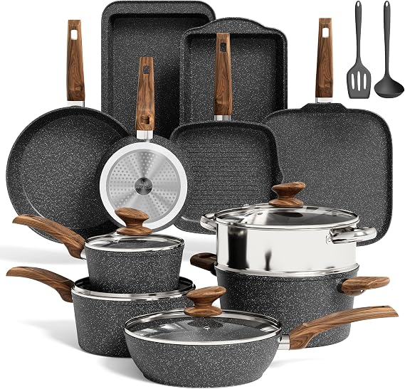MAISON ARTS 17 Piece Pots and Pans Set, Induction Kitchen Cookware Sets