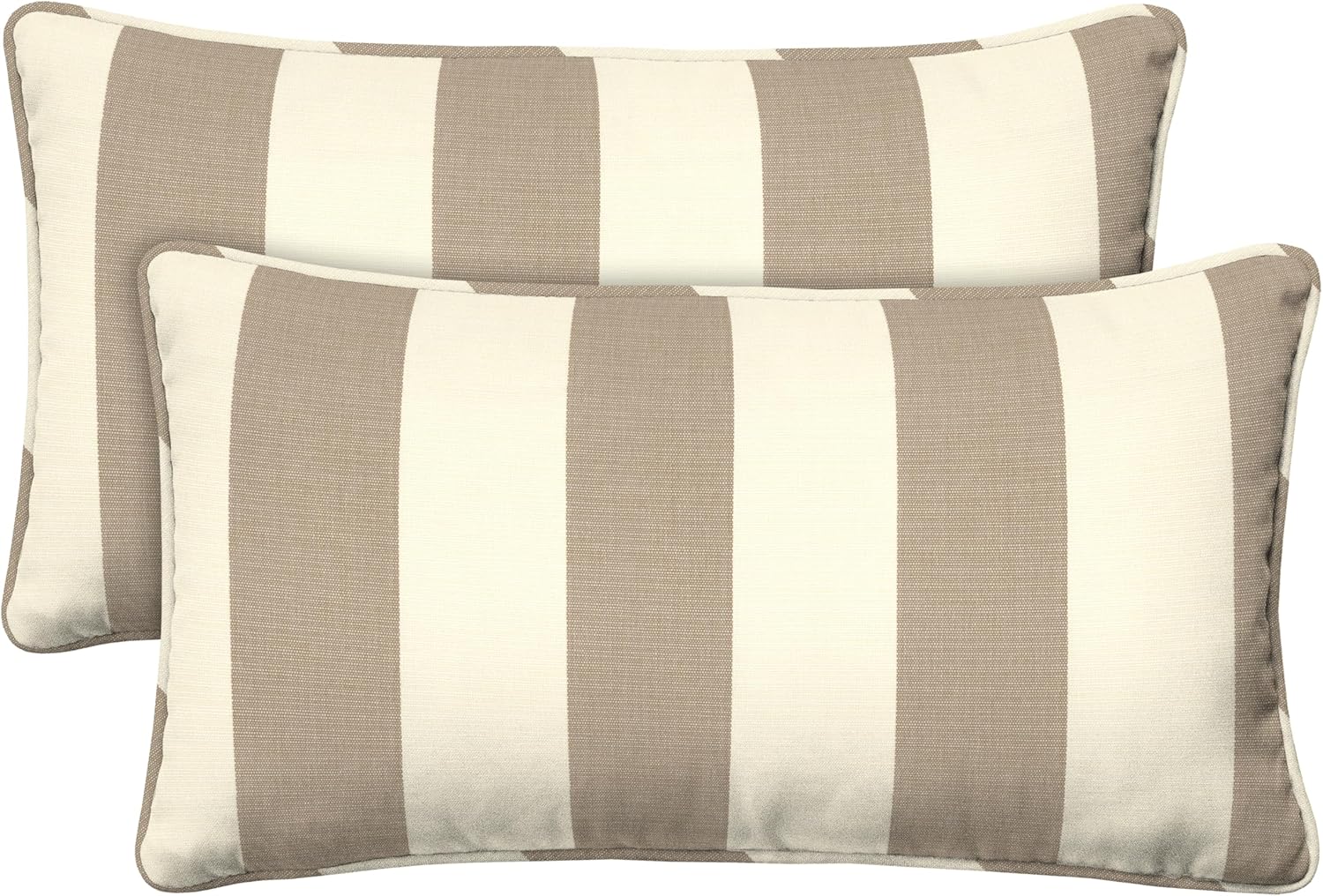 Honeycomb Outdoor Lumbar Pillow 2-Pack, 22 x 12, Cabana Stripe Tan Throw Pillows for Patio Furniture