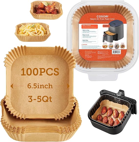 Cosori Air Fryer Liners, 100 PCS, 7.9", Square, Fits 5-6Qt Air Fryers