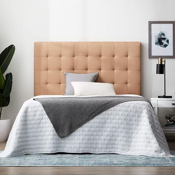 Lucid Upholstered Rectangle Square Tufting headboard, Full/Full XL, Beige