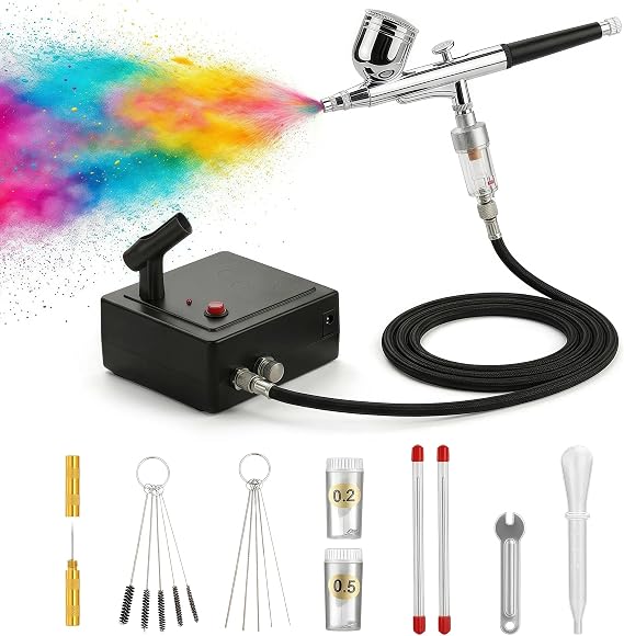 Dual Action Mini AirCompressor Airbrush Kit Gravity Feed Air Brush with Spare Nozzle Needle and Airbrush Cleaning Kit Painting Mini Airbrush Set for Painting Portable Air Brush Set