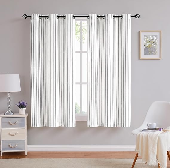 Randall Black Striped Semi-Sheer Curtains,Panels,63",Bedroom/Living Room