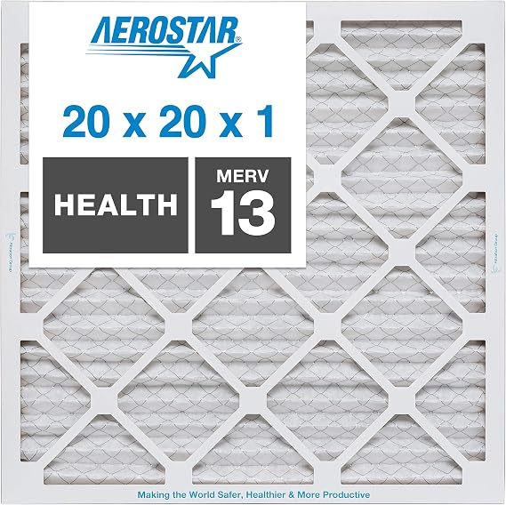 Aerostar 20x20x1 MERV 13 High Efficiency Pleated Air Filter, 1-Pack, Electrostatic AC Furnace HVAC Replacement, Captures Smoke Bacteria Allergy Dust Pollen Pet Dander (19.75x19.75x0.75)