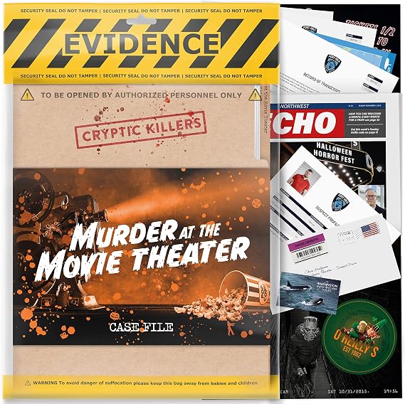 Cryptic Killers Unsolved Murder Mystery Game - Cold Case File Investigation - Detective Clues/Evidence - Solve the Crime - Individuals, Date Nights & Party Groups - Murder at the Movie Theater