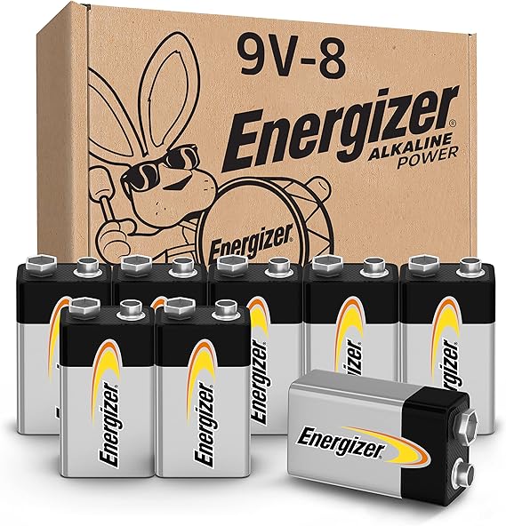 Energizer Alkaline Power 9V Batteries (8 Pack), Long-Lasting | Smoke detector battery for radios, clocks, handheld meters; lasts up to 5 years in storage