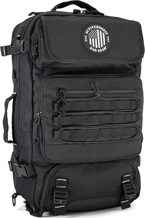 Dad Diaper Bag for Men with Built In Cooler Compartment, Removable Wet Bag, Waterproof Changing Pad and Converts from Backpack to Duffle Bag, Black