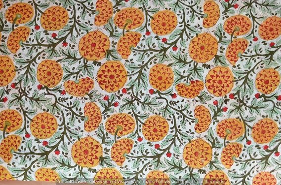 Traditional Jaipur Printed Cotton Fabrics by The Yard, Indian Printed Fabric Cloth for Summer Dress, Kurti, Scarf, Cushions, Sofa Cover (2.5 Yards)