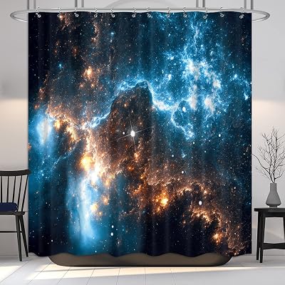 Riyidecor Galaxy Shower Curtain - Nebula Star Planet Night Starry Sky Universe Space Fantasy Fabric Waterproof Home Bathtub Decor 12 Pack Plastic Hook 72x72 Inch RY-KKCQ
