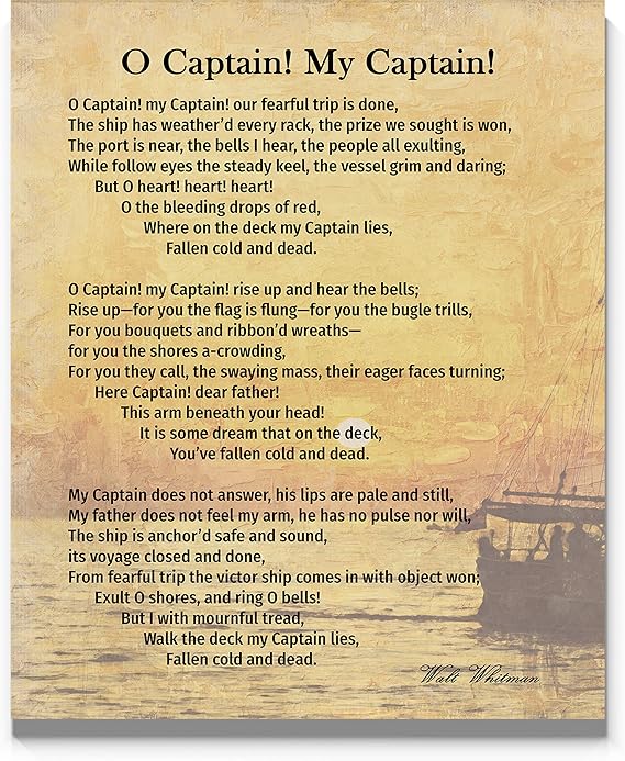 O Captain My Captain Walt Whitman Poster 11x14 Poetry Wall Decor, Unframed Poem Art Poster for Home, Office, Classroom, Library. Typography Gift For Dad, English Teacher, Librarian, Fathers Day