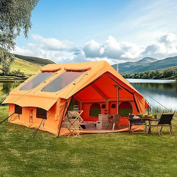 EROMMY 13X10FT Inflatable Tents for Camping, 9 People Easy to Build Oxford Cloth Large Sunroof and Good Ventilation Four Seasons Available