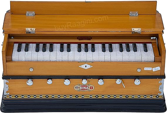 Harmonium Musical Instrument, BINA No. 8, 7 Stops, 3 14 Octaves, Coupler, Tuned To A400, Double Reed, Natural Color, Book, Nylon Bag PDI-DJF