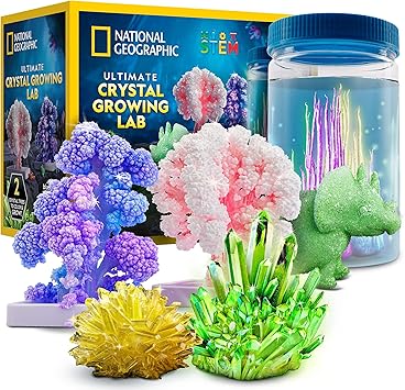 National Geographic Ultimate Crystal Growing Kit Grow 5 Types of Crystals Including Glow in the Dark, Dinosaur Figure, Underwater Crystals & Crystal Trees with Learning Guide, STEM Science Kit