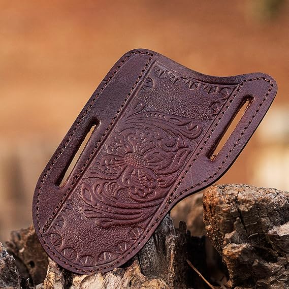 Knife Sheath, Tooled Leather Sheath, Belt Sheath, Pan Cake Sheath, Beautiful Cow Boy Bull Cutter Knife Leather Cover 100% Real Leather SS-17701 (Cowhide Leather)