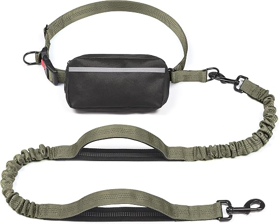 iYoShop Hands Free Dog Leash with Zipper Pouch, Medium, Military Green