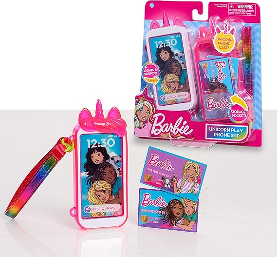 Barbie Unicorn Play Phone Set with Lights and Sounds, Unicorn Phone Case and Wristlet, Toy Cell Phone for Kids, Kids Toys for Ages 3 Up by Just Play