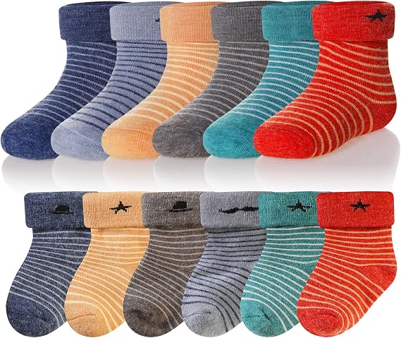 Eocom 6 Pairs Baby Boys Girls Wool Socks Infant Toddlers Kids Unisex Winter Thick Soft Warm Thermal Crew Socks