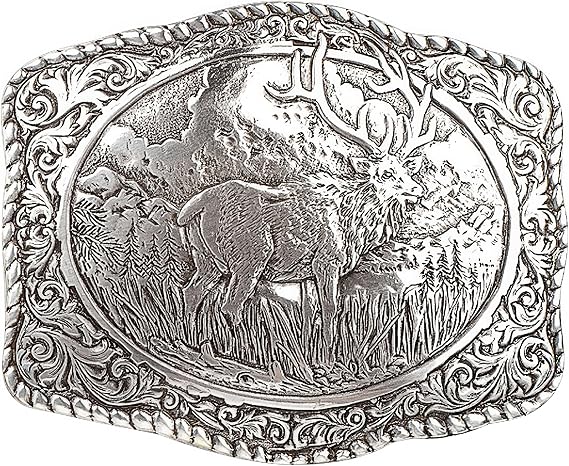 Nocona Men's Crumrine Silver Elk Scaloped Buckle
