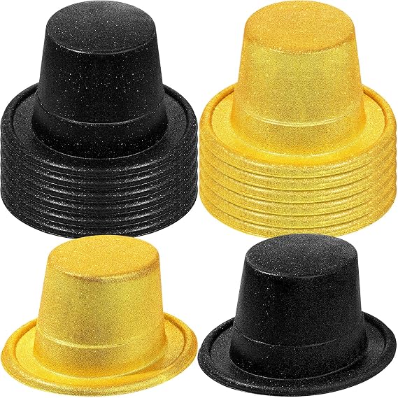 Zhanmai 12 Pcs Party Top Hats Bulk Glitter Plastic Costume Top Hat for Adults Magician Birthday Wedding Carnivals