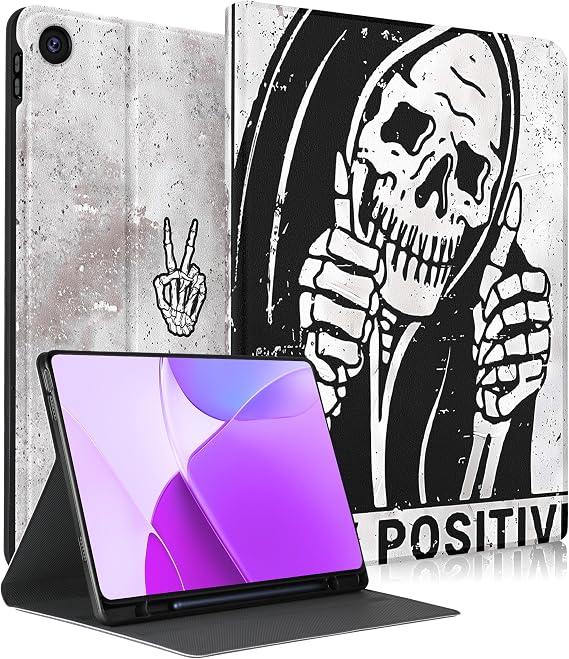 Wazzasoft for Lenovo Tab M10 Plus 3rd Gen Case 10.6 Inch 2022 for Women Girls Kids Boys Men Folio Cover with Pencil Holder Cute Design Skeleton Skull Gothic Tablet Cases for Tab M10 Plus Case 3rd Gen