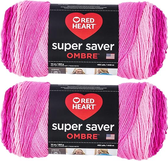 Red Heart Super Saver Jumbo Jazzy Ombre Yarn - 2 Pack of 283g10oz - Acrylic - 4 Medium Worsted - 482 Yards - KnittingCrochet