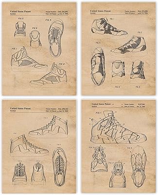 Classic AJ Shoes Patent Prints, 4 8x10 Unframed Photos, Wall Art Decor Gift for Home Basketball Sneakers Office Studio Gears Garage School Gym College Student Teacher Coach Fitness Trainer Fan