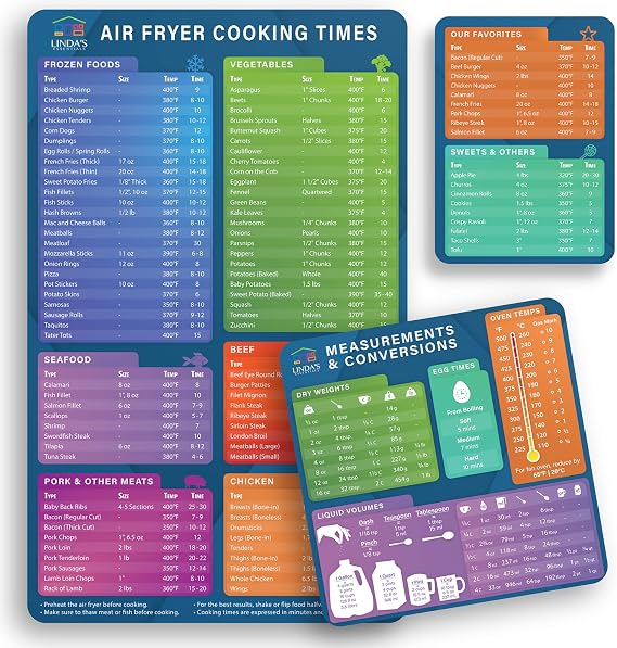 Air Fryer Cheat Sheet Magnets - Must Have Air Fryer Accessories Air Fryer Cookbook for Beginners Cooking Guide - Cooking Time Cheat Sheet - Magnetic Quick Reference (3 Pack)