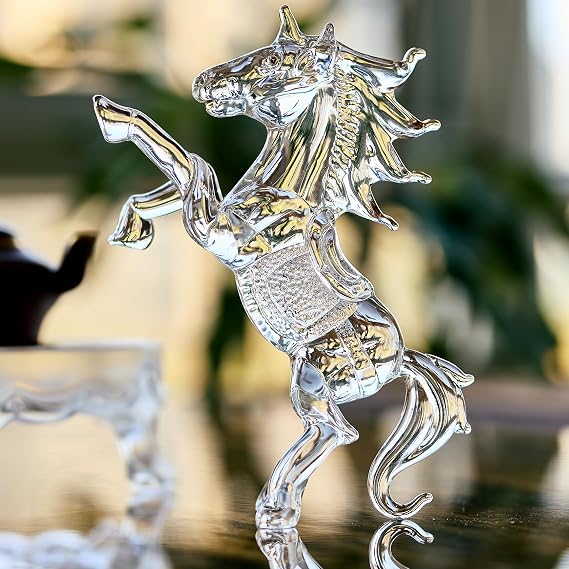 YU FENG 6.3 Inch Crystal Horse Figurine, Clear Glass Animal Sculpture