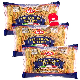 La Fe Tri-Color Rotini Pasta 16oz - 3 Pack - Unenriched Semolina Wheat Pasta Italian Tri-Color Rotini - Cholesterol & Sodium Free