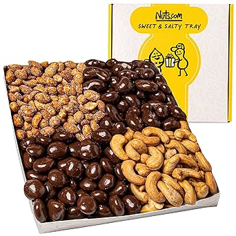 Nuts com Sweet and Salty Gift Tray for Fathers Day & Festive Gifts Healthy Snack Sampler Box, 1.25 Lbs of Roasted Cashews, Peanuts, Chocolate-Covered Raisins