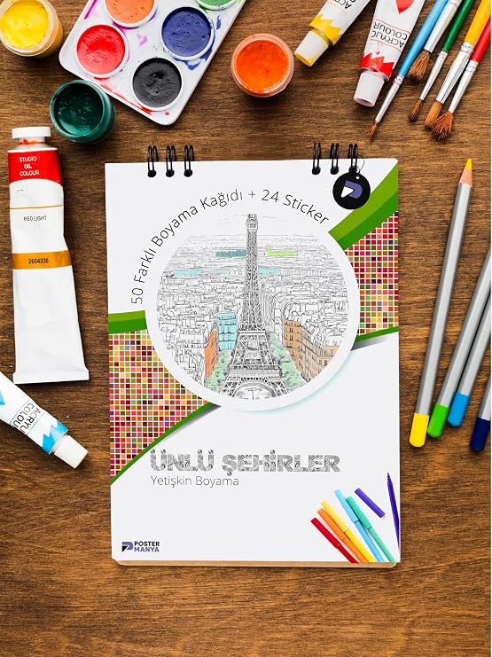 Postermanya Ünlü Şehirler Yetişkinler Için Boyama Kitabı, Mimari Mandala Boyama Kitabı, Boyama Defteri,boyama Sayfaları, Yetişkin Boyama Seti