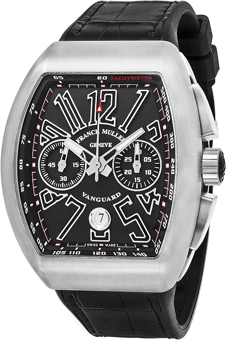 Franck Muller Vanguard Mens Black Face Automatic Chronograph Date Black Rubber Strap Swiss Watch V 45 CC DT AC BR NR