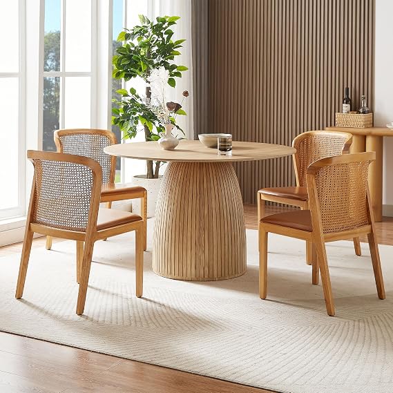 47.24" Round Dining Table, Modern Wood Kitchen Table Comtemporary Dinner Table with Circular Tabletop for Living Room & Dining Room, Oak