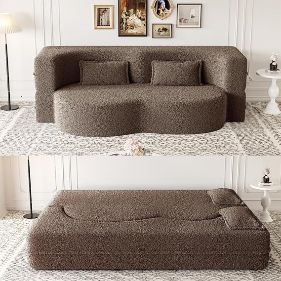 78" 2-in-1 Convertible Sofa Bed, Folding Futon Floor Couch with Pillows