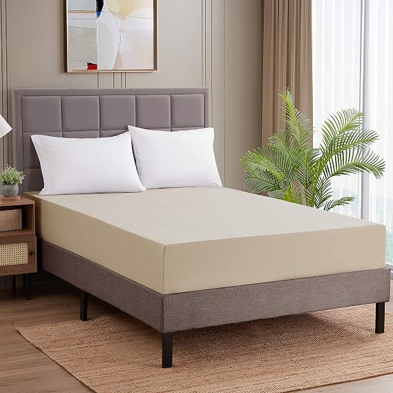 Sweet Home Collection Fitted Sheet -1500 Supreme Collection Fitted Elastic Sheet with Reinforced Corner Elastic Straps - Wrinkle Resistant Premium Soft Comfort - Twin, Beige