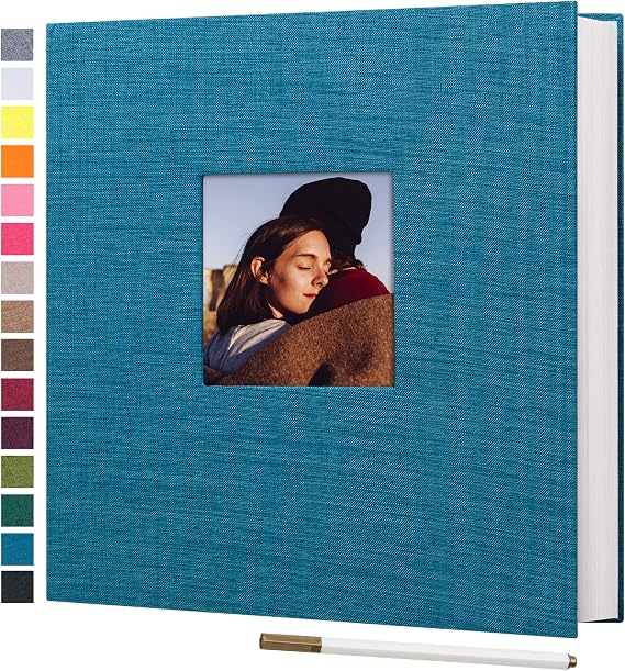 potricher Large Photo Album Self Adhesive 3x5 4x6 5x7 8x10 10x12 Pictures Linen Cover 80 Blank Pages Magnetic DIY Scrapbook Album with A Metallic Pen (Blue, 13.2x12.8 inches 80 Pages)