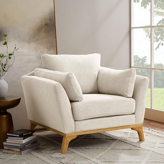 41.7" Large Accent Chair, Comfy Wide Reading Chair, Linen Gray | Oversized Accent Chair,Thick Cushion,2 Pillows,Easy clean,Skin-friendly
