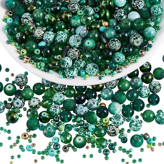 BEEFLYING Assorted Crystal Glass Beads for Jewelry Making, Green