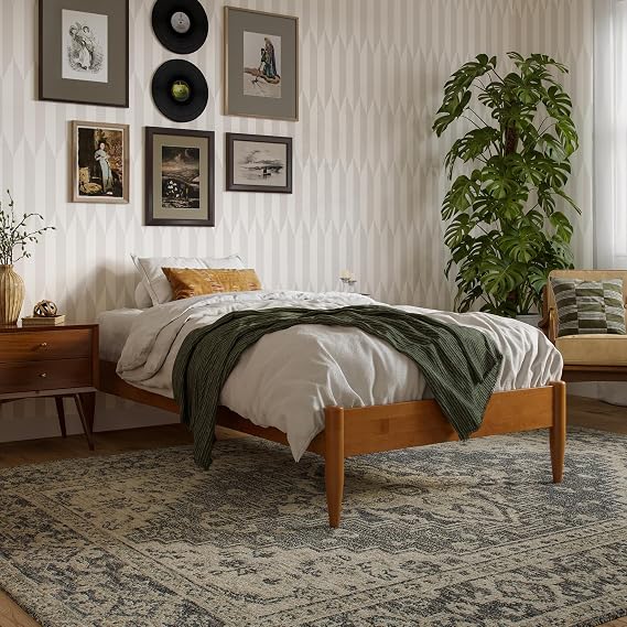 AFI, Pasadena 12" Twin XL Wood Mid Century Modern Low Profile Platform Bed, Light Toffee