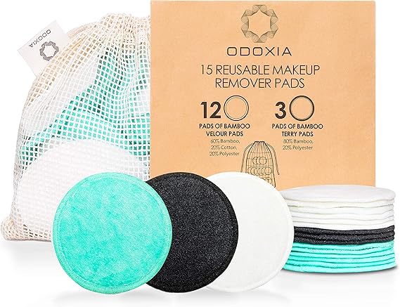 Reusable Makeup Remover Pads | Eco Friendly & Zero Waste Cotton Rounds | Beauty Products | 15 Natural & Organic Face Pads with Laundry Bag | Soft for All Skin Types | Bamboo Wipes for Facial Cleansing