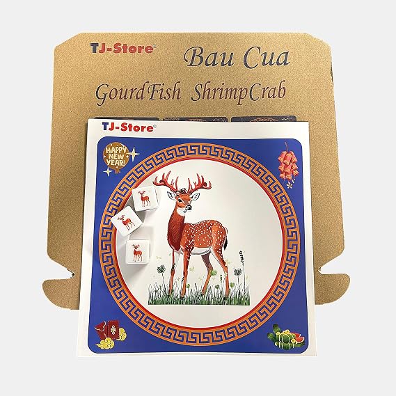 TJ-Store BAU Cua Ca Cop Vietnamese Big Dice Game. Gourd Fish Shrimp Crab Big Dice 2cm(3/4 inches). BAU Ca Tom cua xuc xac lon. Vietnamese Lunar New Year. Gift for Vietnamese Friend