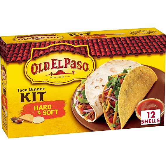 Old El Paso Hard & Soft Taco Dinner Kit, Meal Prep, 12 ct, 11.4 oz | 6 Hard Shells, 6 Flour Tortillas, Mild Sauce & Seasoning Mix, Makes 6 Servings, Ready in About 20 Minutes