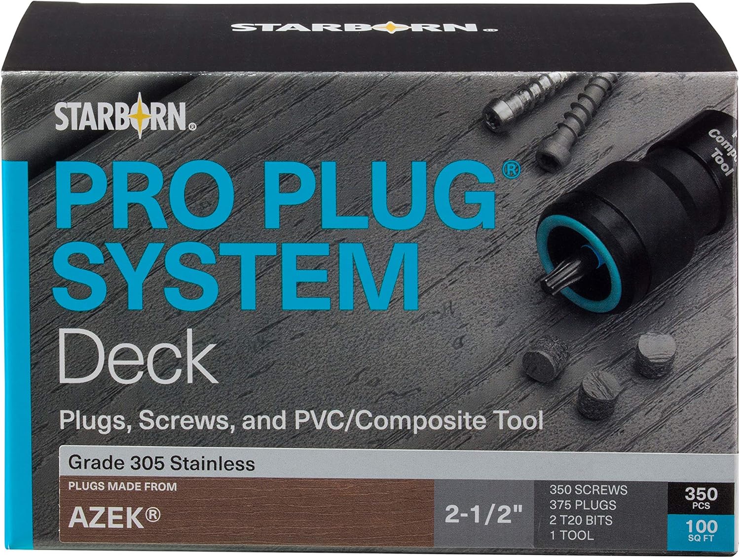 Pro Plug PVC Plugging System for use with AZEK English Walnut Decking - Stainless Steel - 350 pcs for 100 Sq. Ft