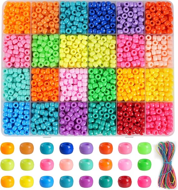 2880Pcs Pony Beads for Jewelry Making, 24 Color Plastic Pony Beads Bulk, 69mm Friendship Bead Bracelet Kit for Hair Braiding, Keychains, Necklaces, DIY Crafts Gifts